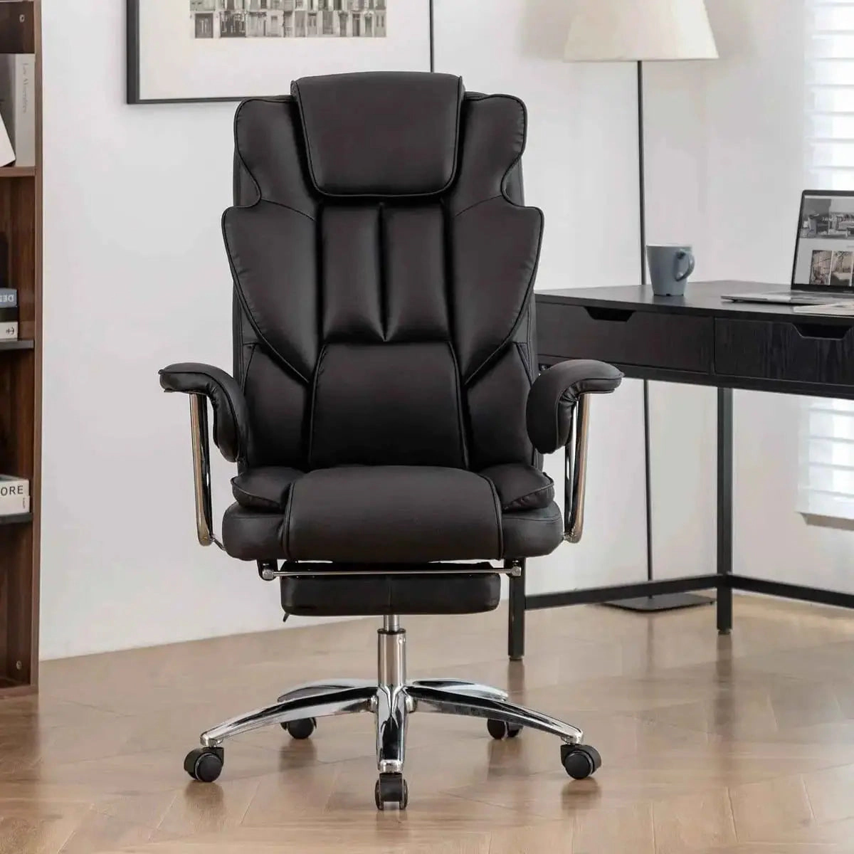 Platinum-Level Office Chairs Big & Tall Executive Office Chair with Footrest, Black Leather