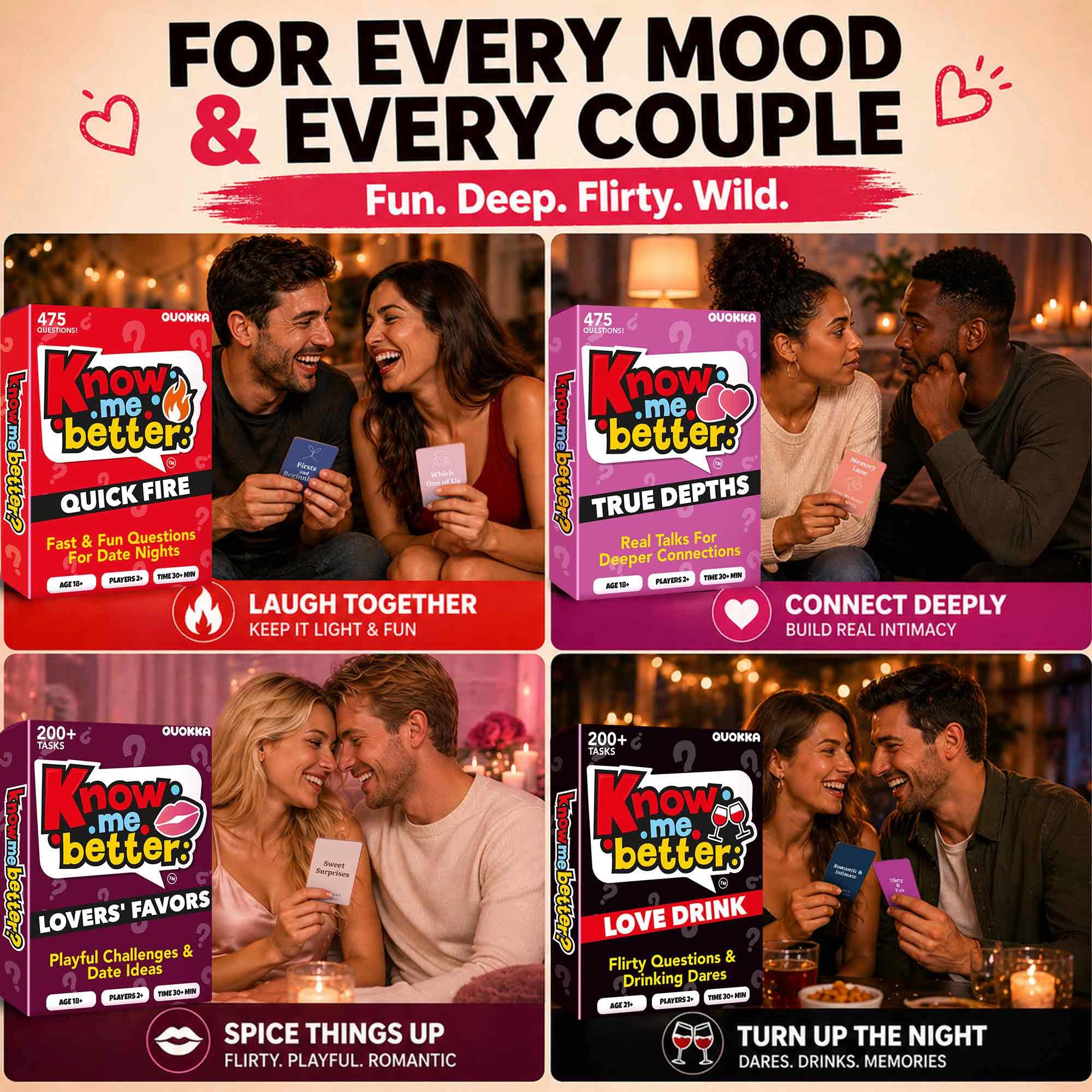 QUOKKA Couples Conversation and Date Night Card Game Set, Question Cards Interactive Activities for Two Players
