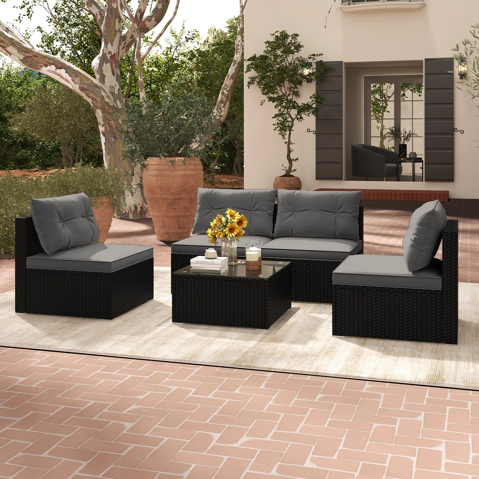 LJG 5-Piece Outdoor Patio Furniture Set with Cushions and Coffee Table