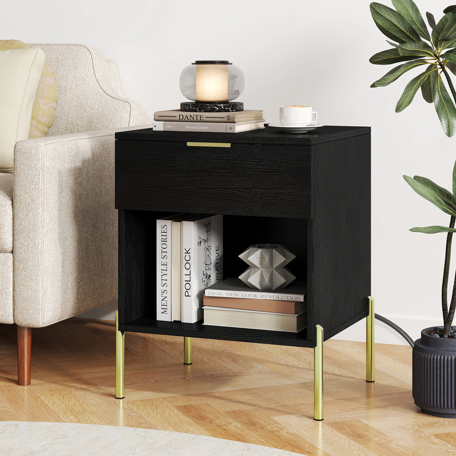 LJG Modern Nightstand with Charging Station