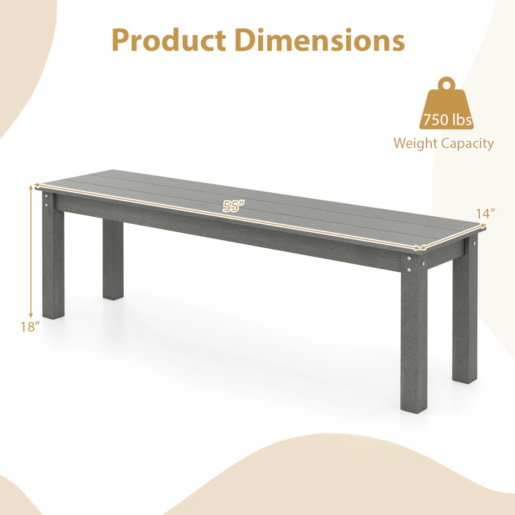 Hivvago 55" Hdpe Outdoor Bench 2-3 People Weatherproof Backless Patio Garden Bench