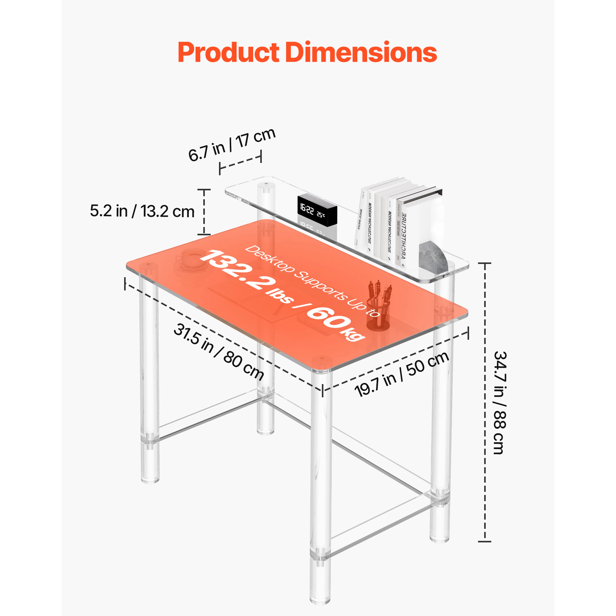 HONGGE Clear Acrylic Side End Table for Modern Desk