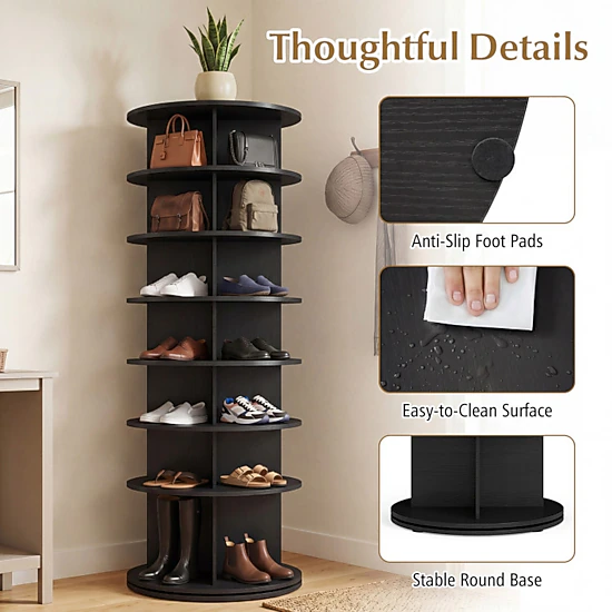 SUGIFT 7-Tier 360° Rotating Shoe Rack Tower Freestanding Spinning Shoe Organizer 22-lb Per Tier Black