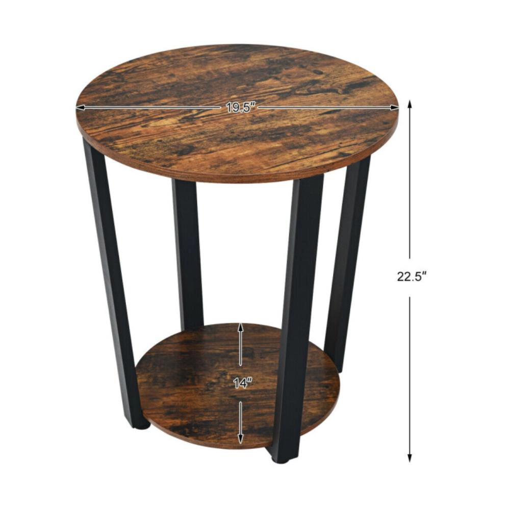 Hivvago 2-Tier Round End Table With Storage Shelf And Metal Frame