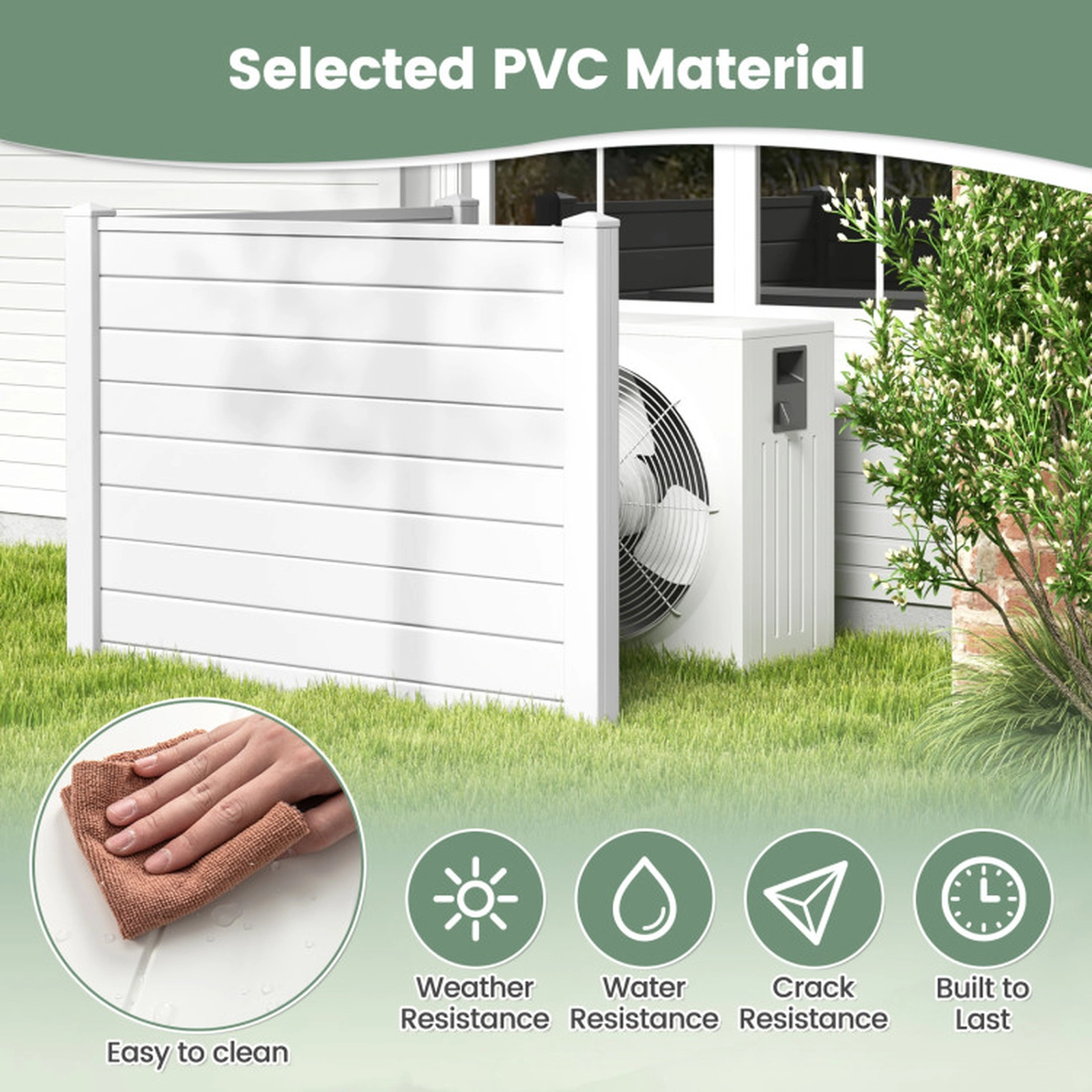 SUGIFT White PVC Air Conditioner Privacy Fence with 2 Panels and 20-in Ground Stakes 48-in W 48-in D 55-in H