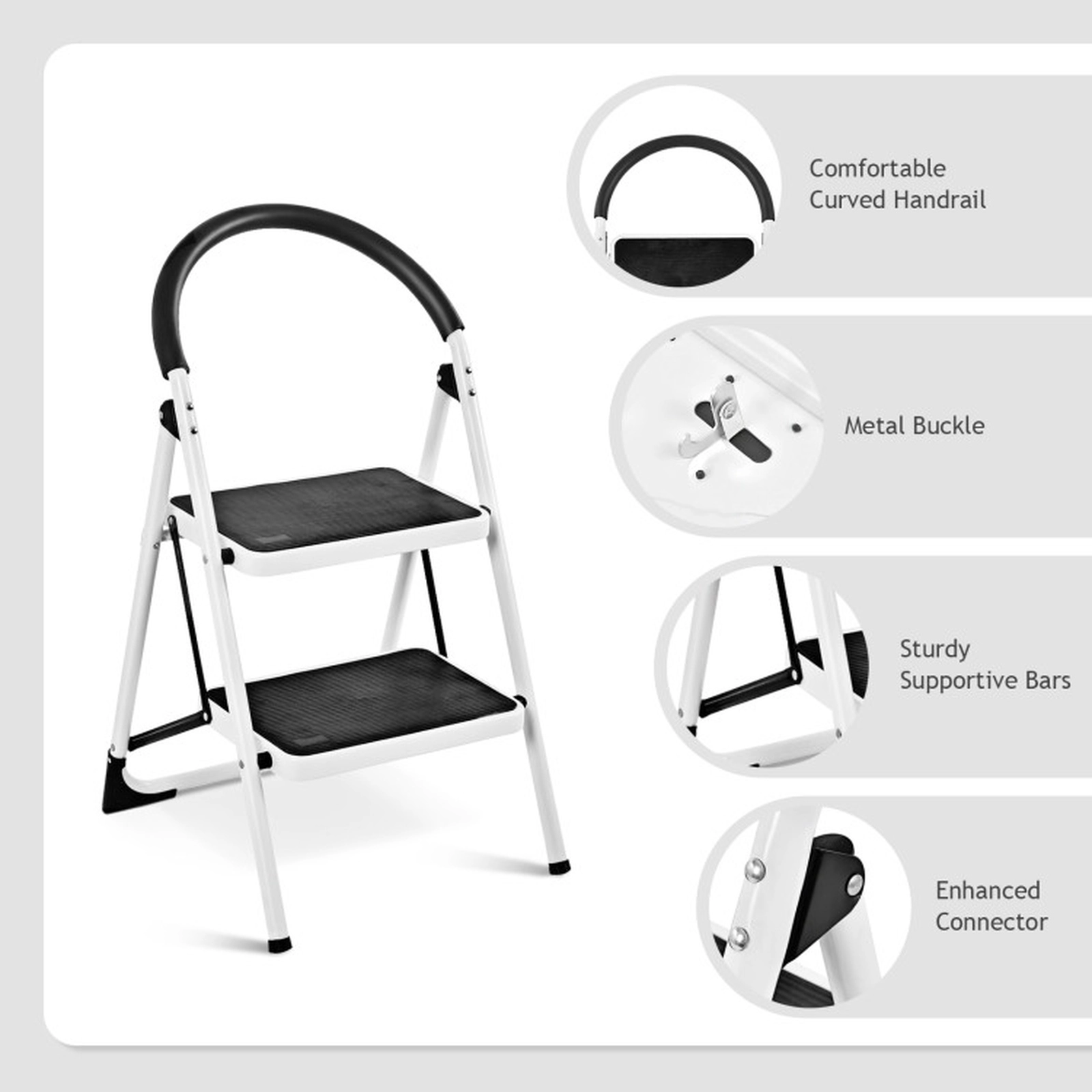 SUGIFT 2.75-ft Folding Iron Frame Anti-Slip Pedals Top Grip Step Stool 18.5-in x 19.5-in x 33-in 330-lb Capacity White