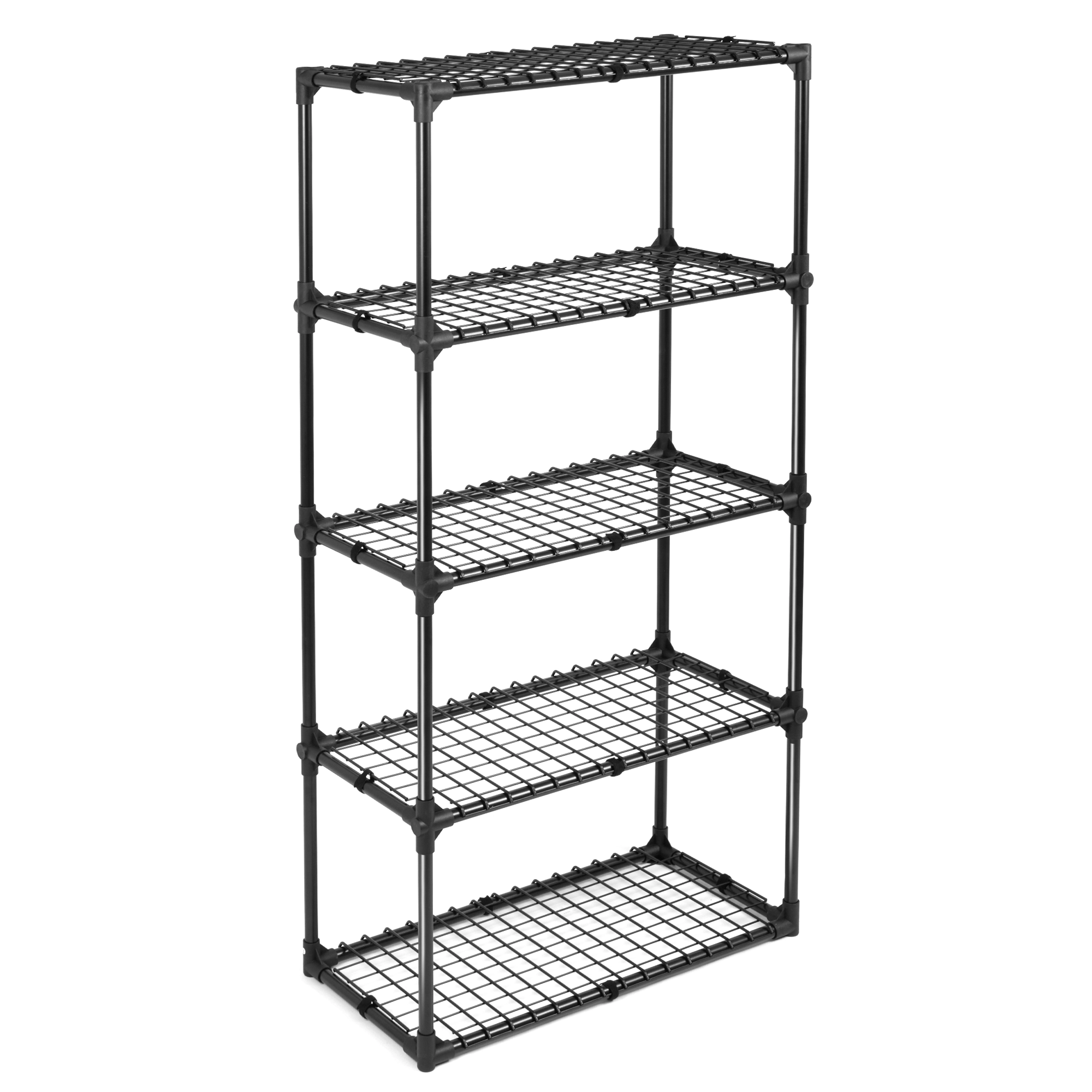 Flynama Black Steel Utility Shelving Unit Compact Storage Rack For Home Office Organization 29 Inch Depth 45 Inch Height