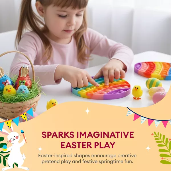 Sperric Easter Pop Toys 3Pk, Rainbow Bunny Chicken & Egg Pop-It Fidget, Stress Relief Sensory Basket Stuffers for Kids