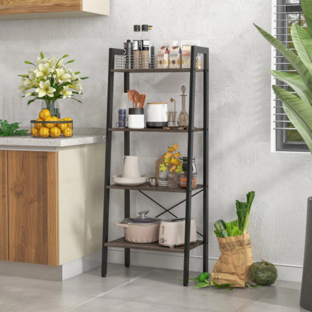 Hivvago 4-Tier Bookshelf with Metal Frame and Adjustable Foot Pads