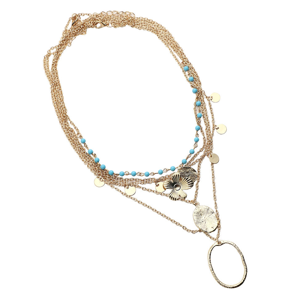 SOHI Women's Textured Multi-Layer Necklace - California Gold