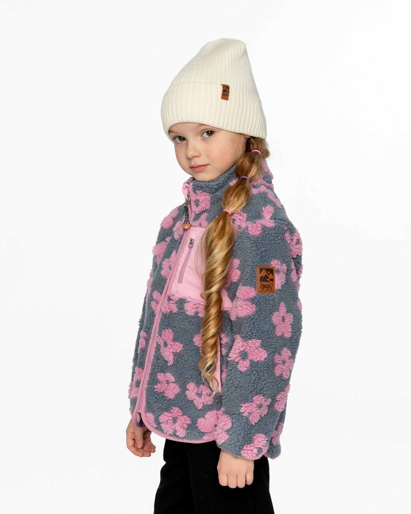 Deux par Deux Girls Sherpa Jacket Flowers