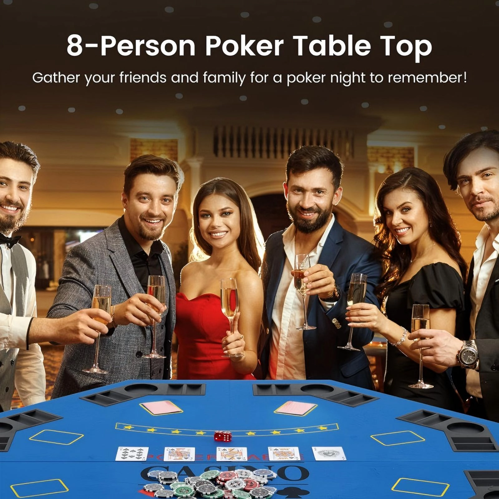 SUGIFT 8-Player Foldable Poker Table Top with Cup Holders and Chip Trays 15-lb Net Weight Blue/Green with Carrying Bag