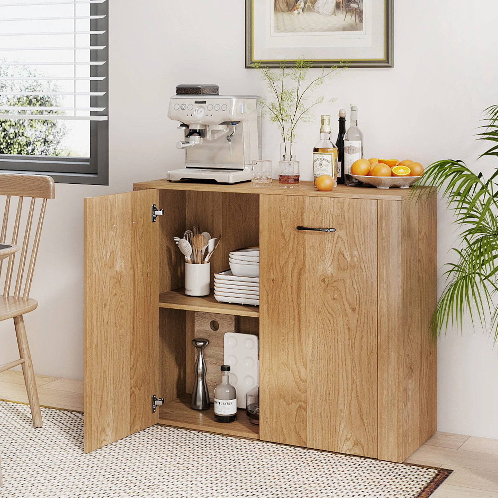 SUGIFT 38-in Sideboard Buffet Storage Cabinet with 4 Cube Shelves and Doors for Kitchen and Entryway