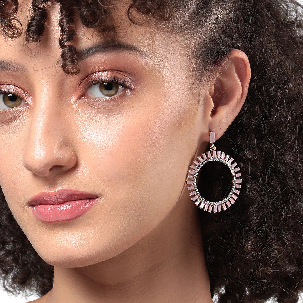 SOHI Women's Baby Pink Circular Crystal Drop Earrings