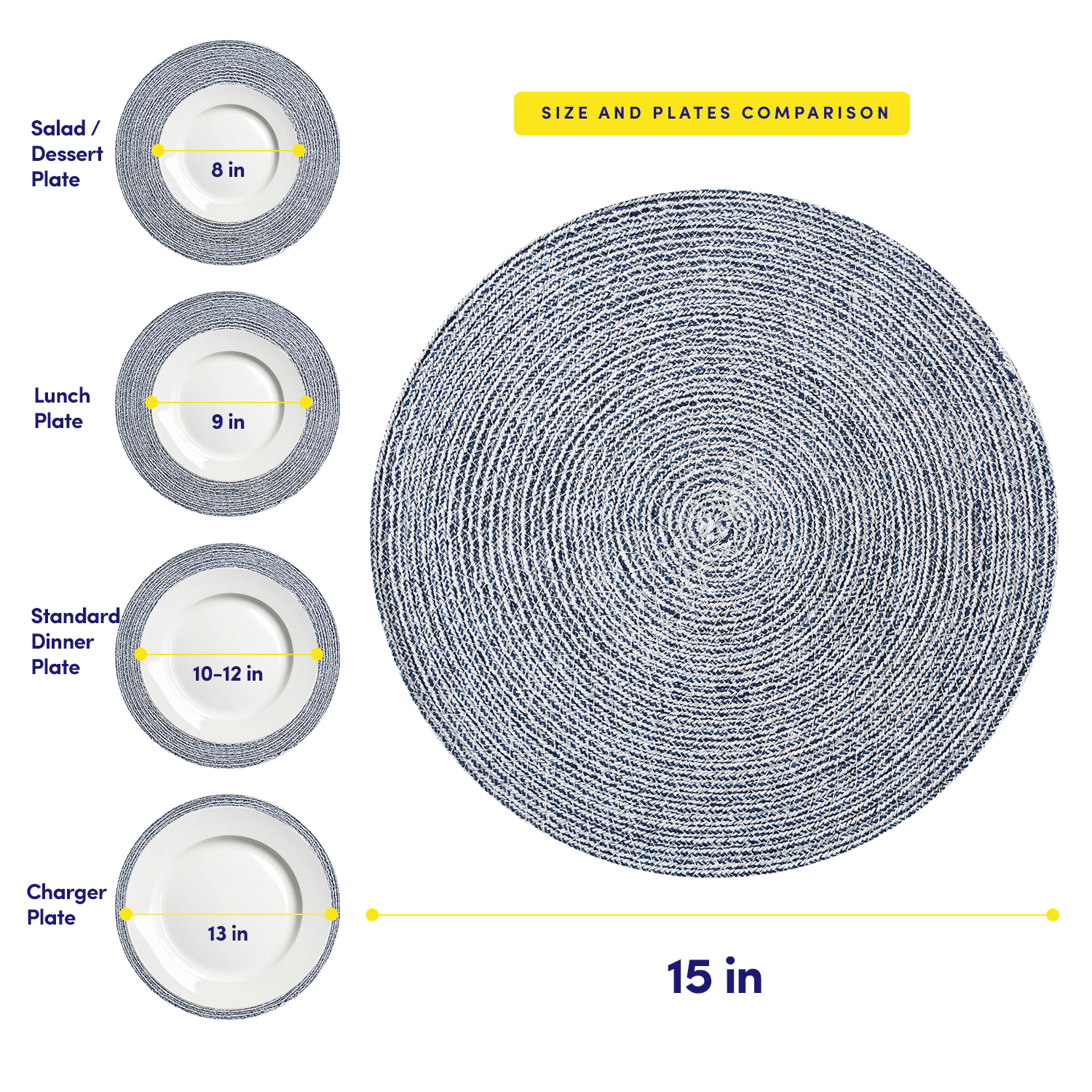 Sweet Home Collection Two Tone Cotton 15" Round Woven Placemat Sets -Pack