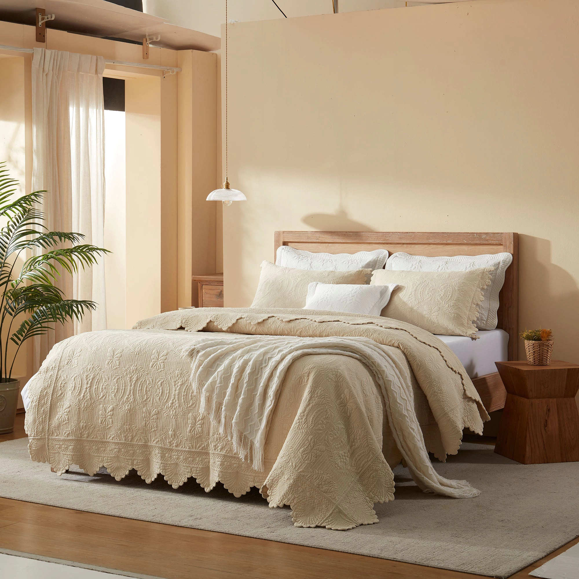 MarCielo 3 Piece Oversized Embroidered Quilt Bedspread Set 100% Cotton