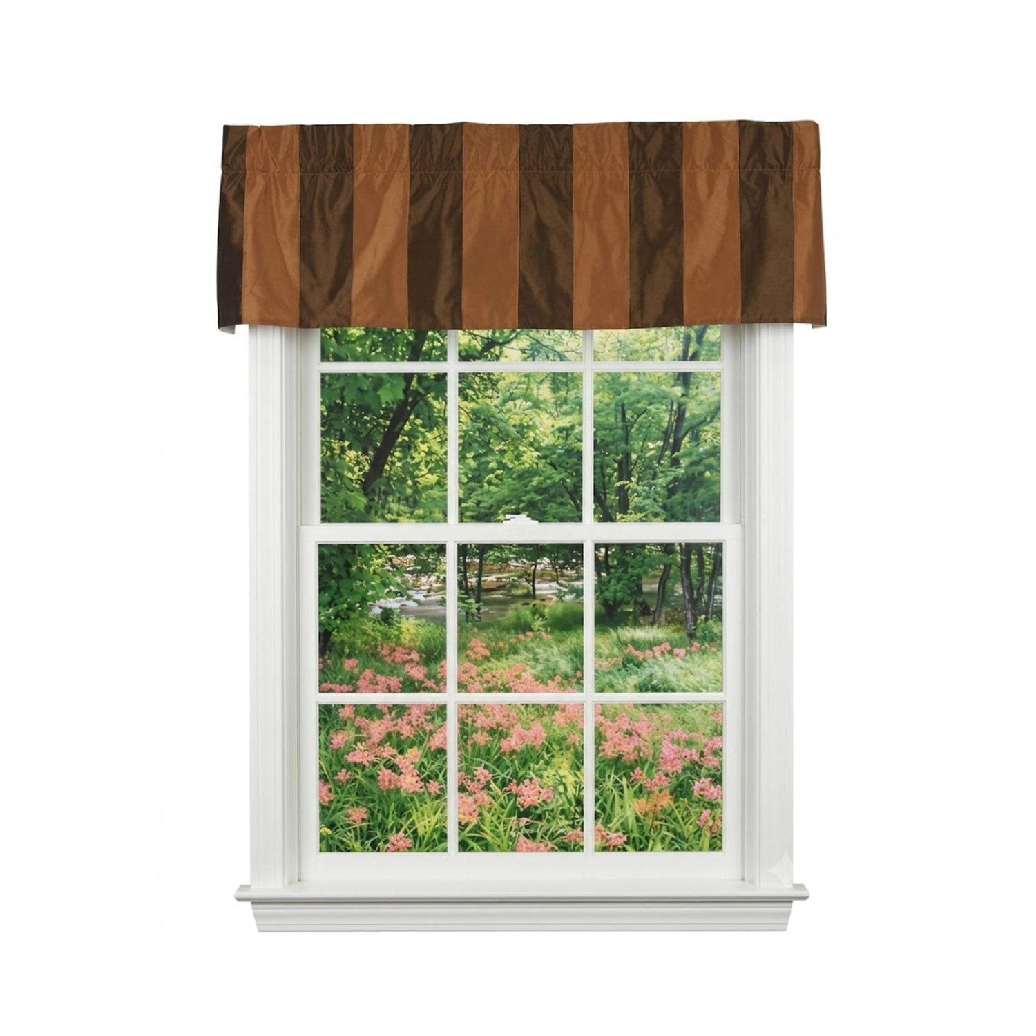 RLF Home Pascal Stripe Tailored Window Valance 100% Cotton Lined Rod Pocket 50" x 17" Brown