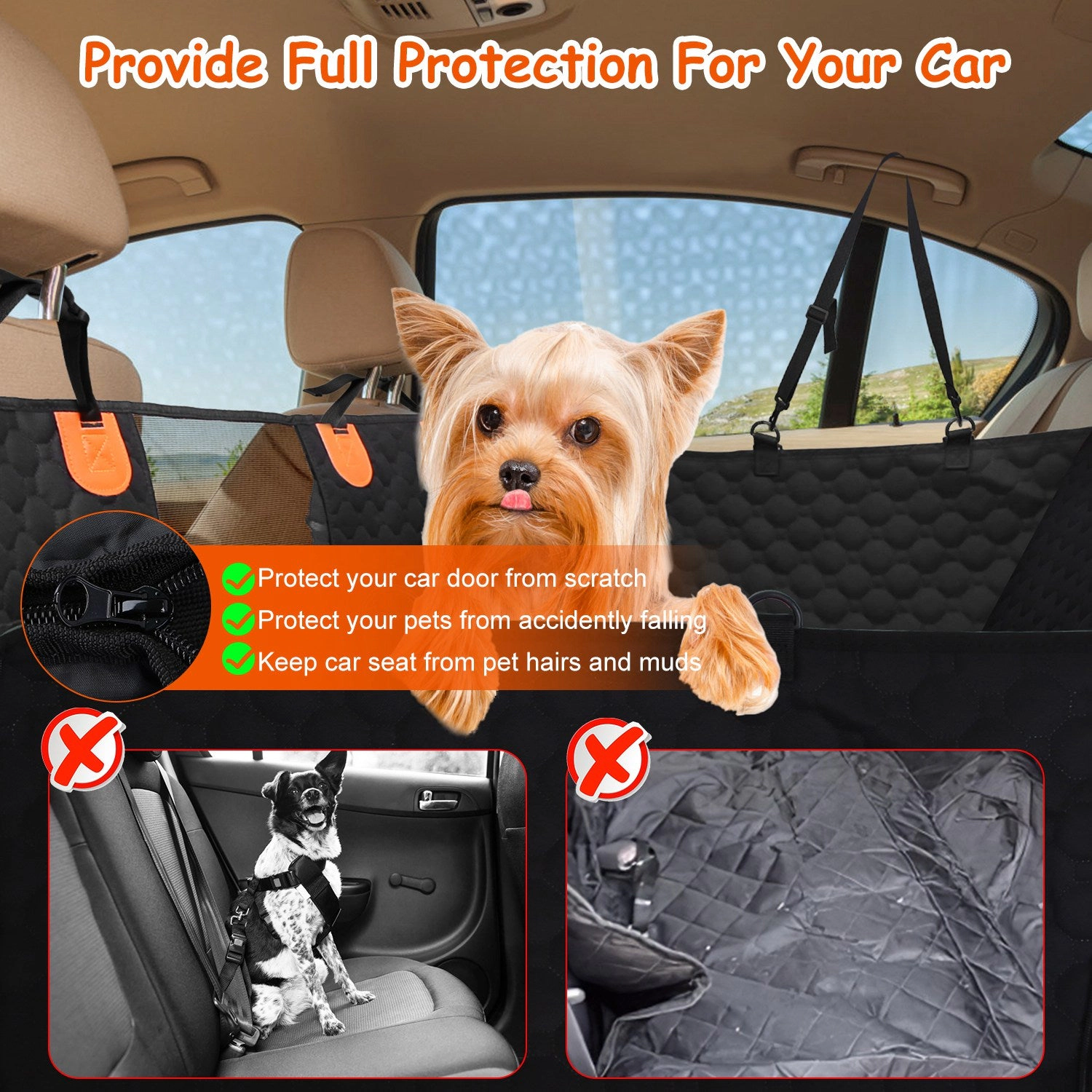GBruno Waterproof Dog Car Back Seat Cover With Mesh