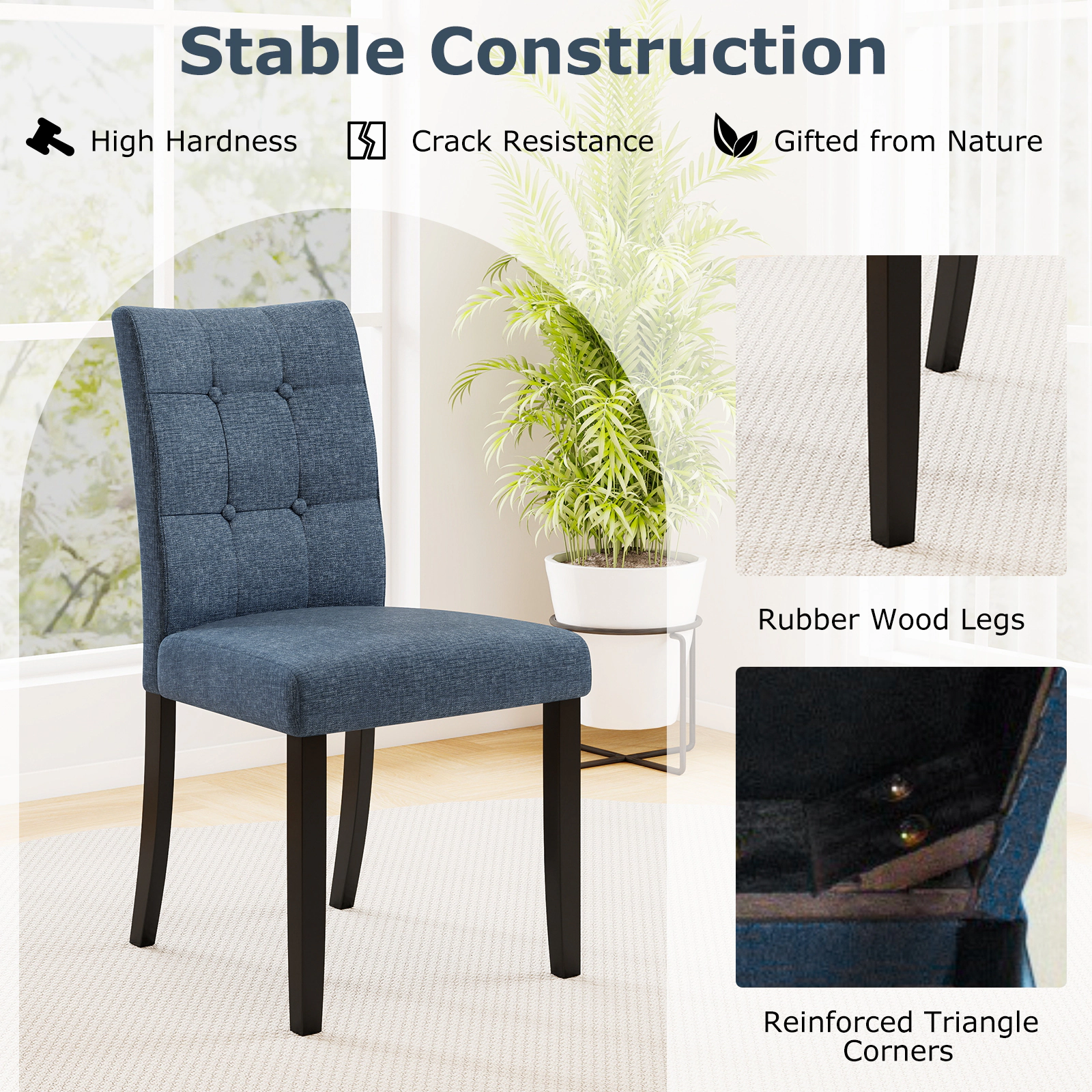 SUGIFT Tufted Armless Dining Chairs 400-lb Capacity Seat Height 19.5-in Dark Blue and Black