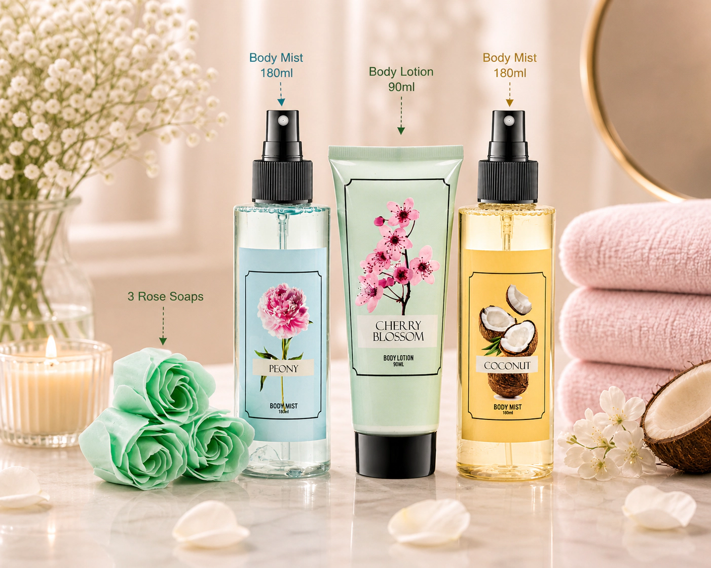 Freida and Joe  Women Floral Mist Trio Gift Set – Elegant Mother's Day Spa Set