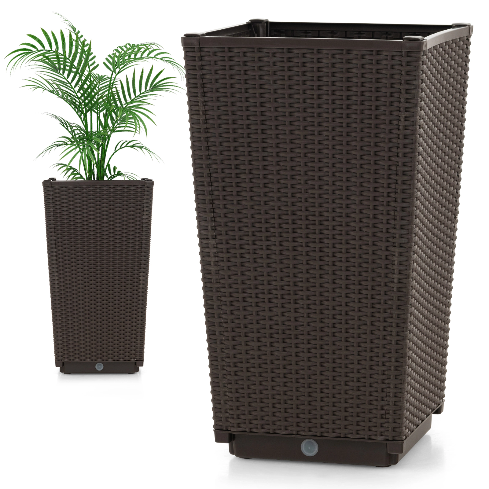 SlickBlue Set of 2 Tall Wicker Planters with Self Watering System for Outdoor Use