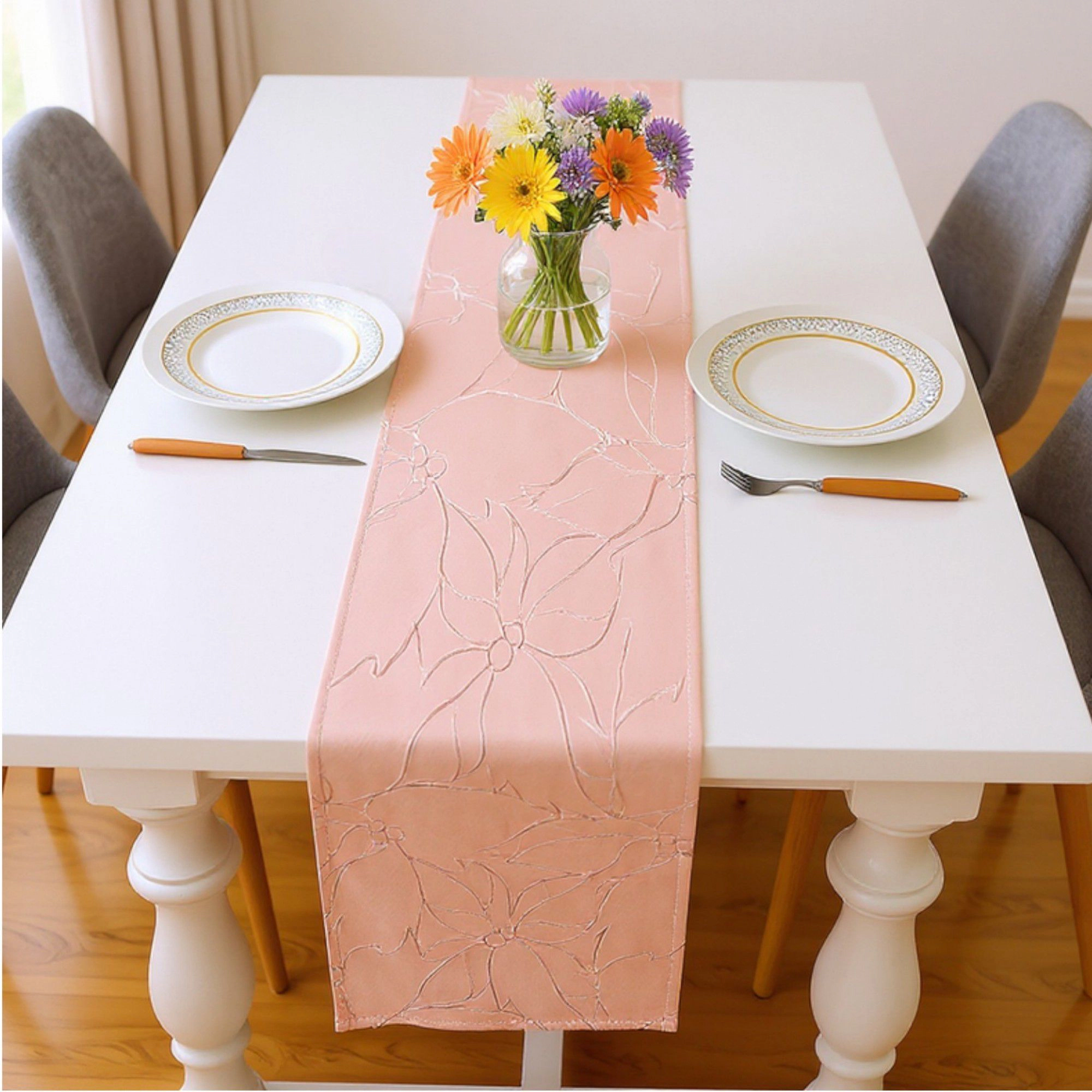 Alilang Women Floral Line Art Table Runner with Soft Woven Finish