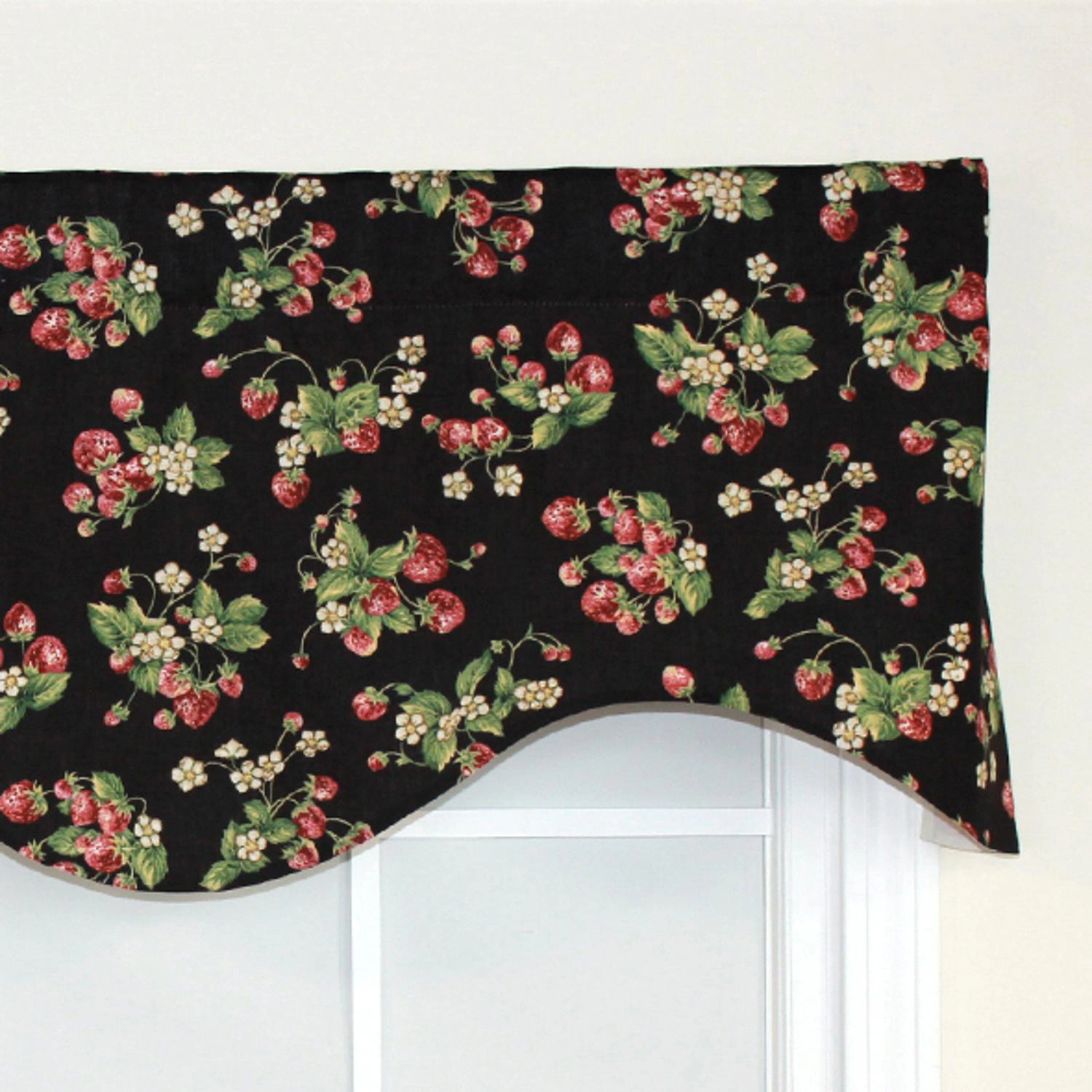 RLF Home Strawberry Cornice 100% Cotton with Fully Lined 3" Rod Pocket Valnance for Windows 50" x 17" Black