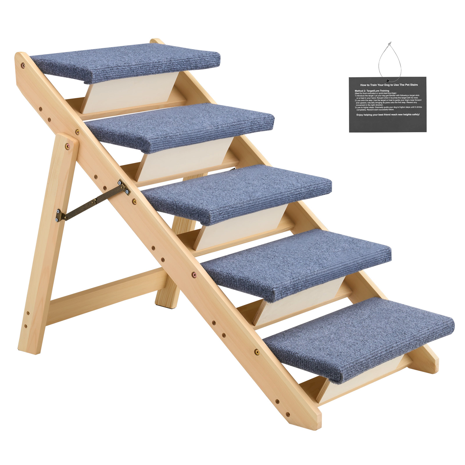 HONGGE 5-Step Foldable Wood Dog Stairs for Beds & Sofas, Gradual Climb, Supports Pets up to 150 lbs