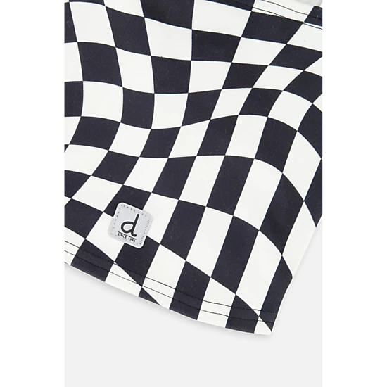 Deux par Deux Boys Brushed Jersey Checkered Print Balaclava with Reflective Patch