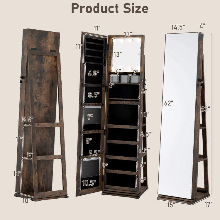 Hivvago 360 degree Swivel Jewelry Cabinet with Full Length Mirror