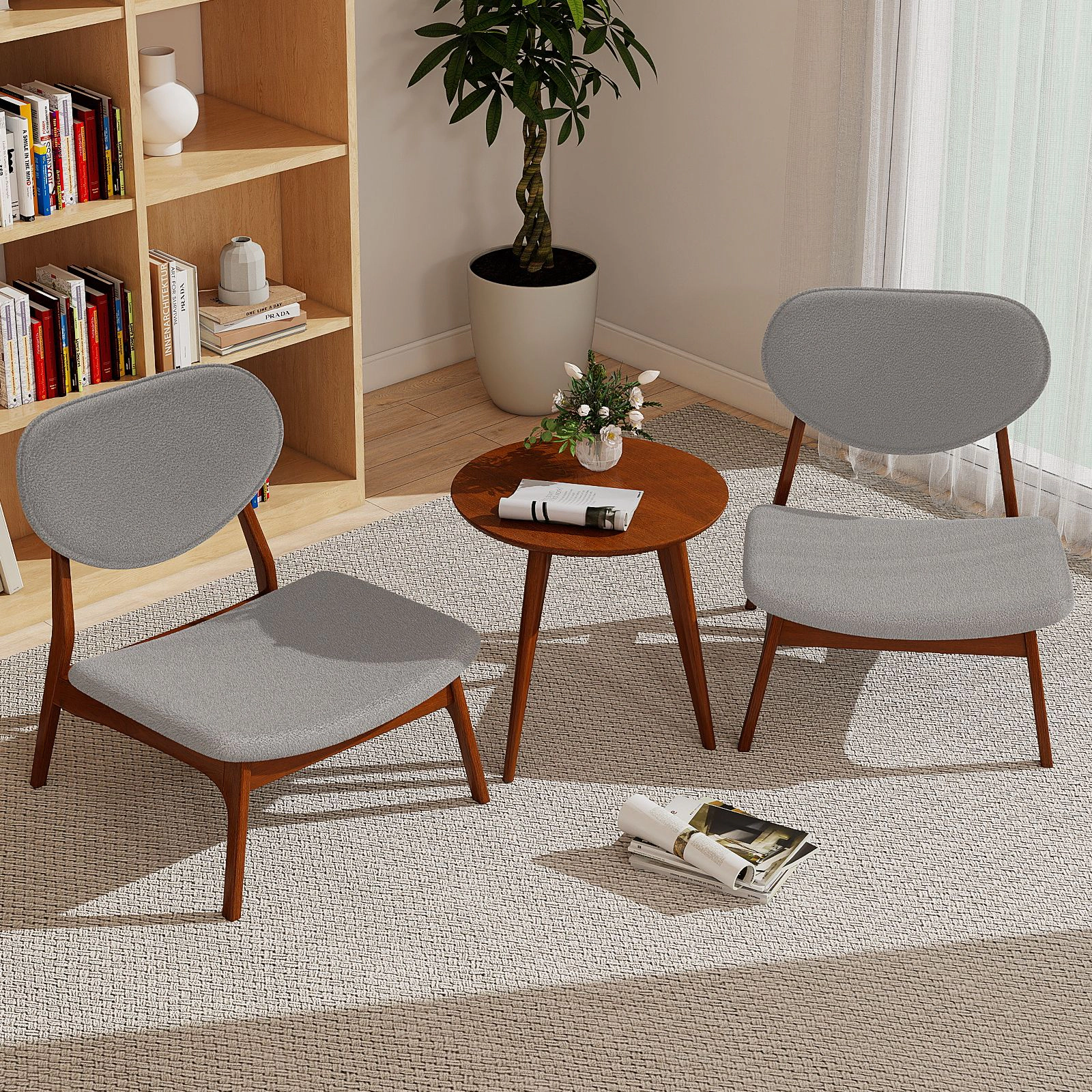SlickBlue Unisex Set of 2 Velvet Accent Chairs with Side Table
