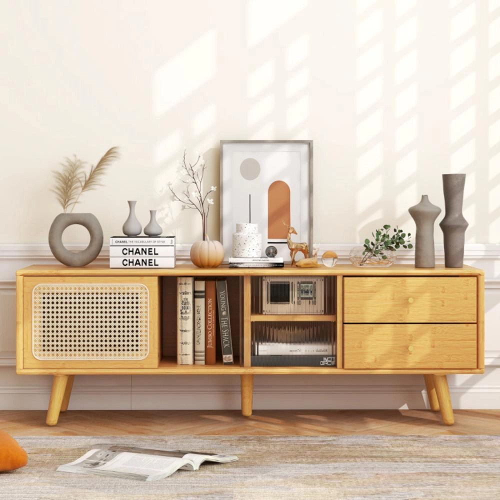 Hivvago Bamboo Tv Stand For Tv