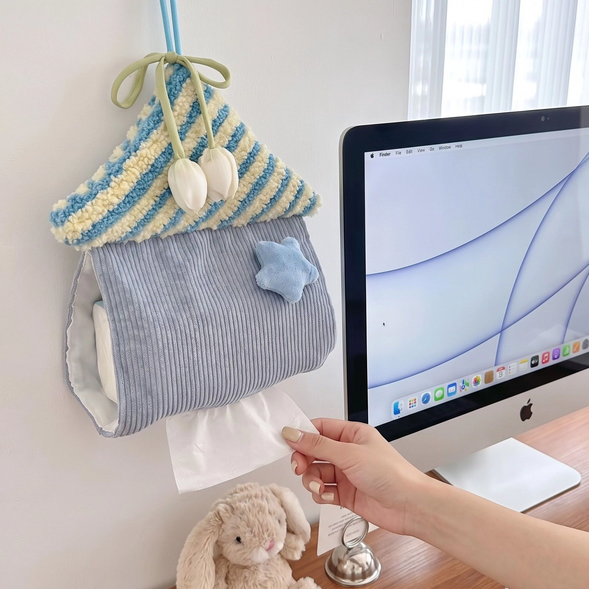 Alilang Unisex Hanging Tissue Holder House Shape Soft Fabric Tissue Dispenser