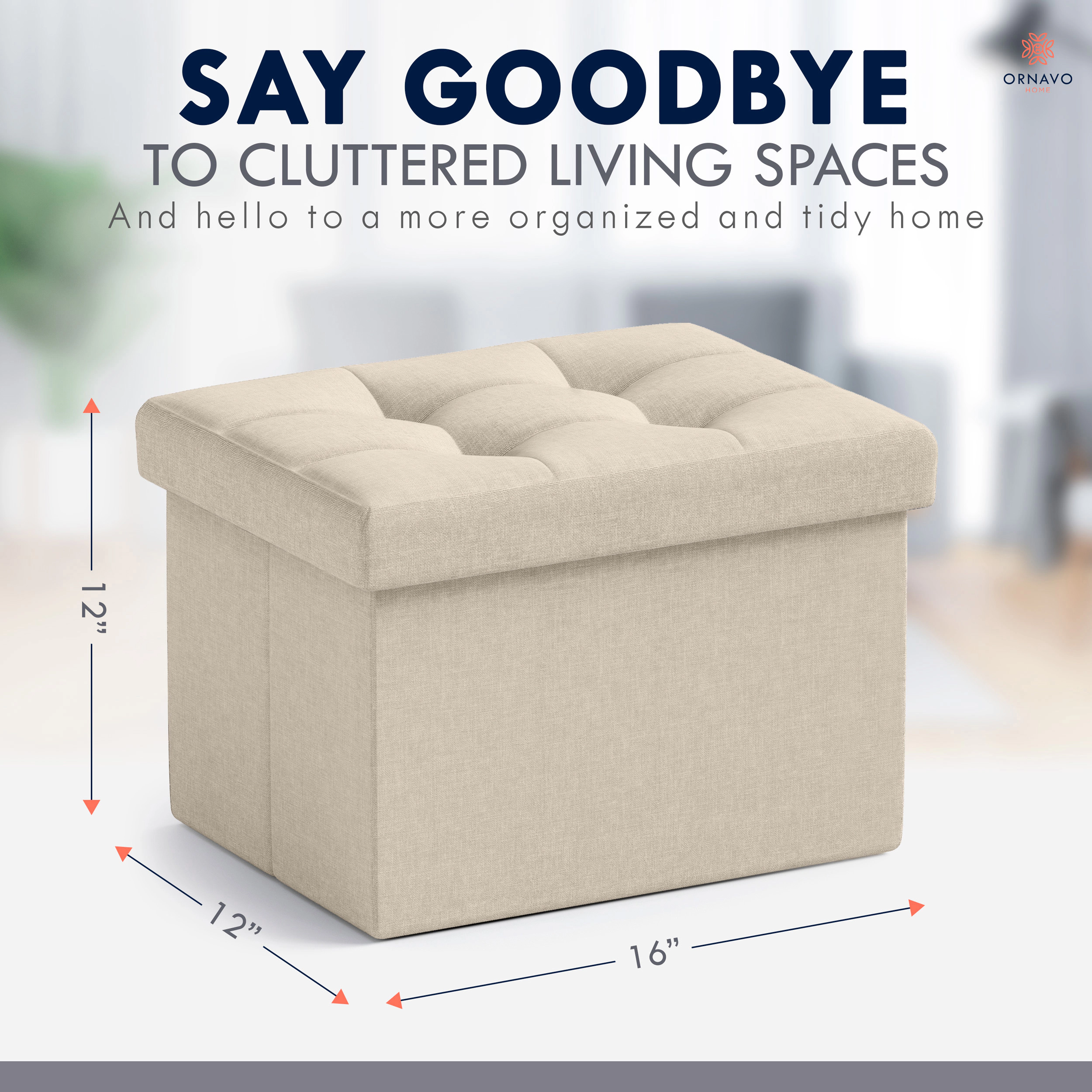 Ornavo Home Collapsible Small Rectangle Footrest Storage Ottoman - 12 x 16