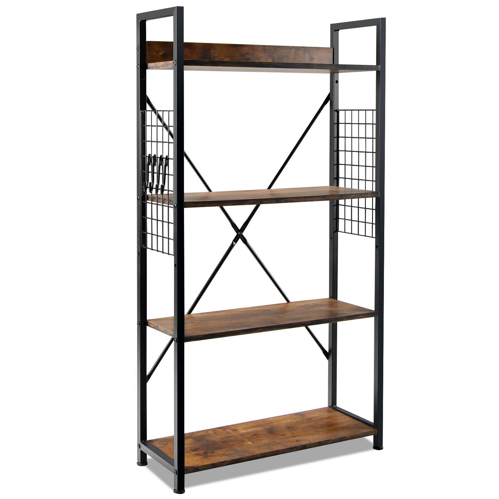 SlickBlue 4-Tier Industrial Bookcase, Adjustable Wooden Shelves