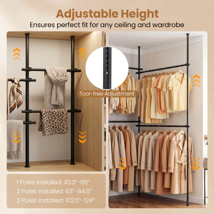 Hivvago Adjustable Floor to Ceiling Clothes Rack with 4 Hanging Rods