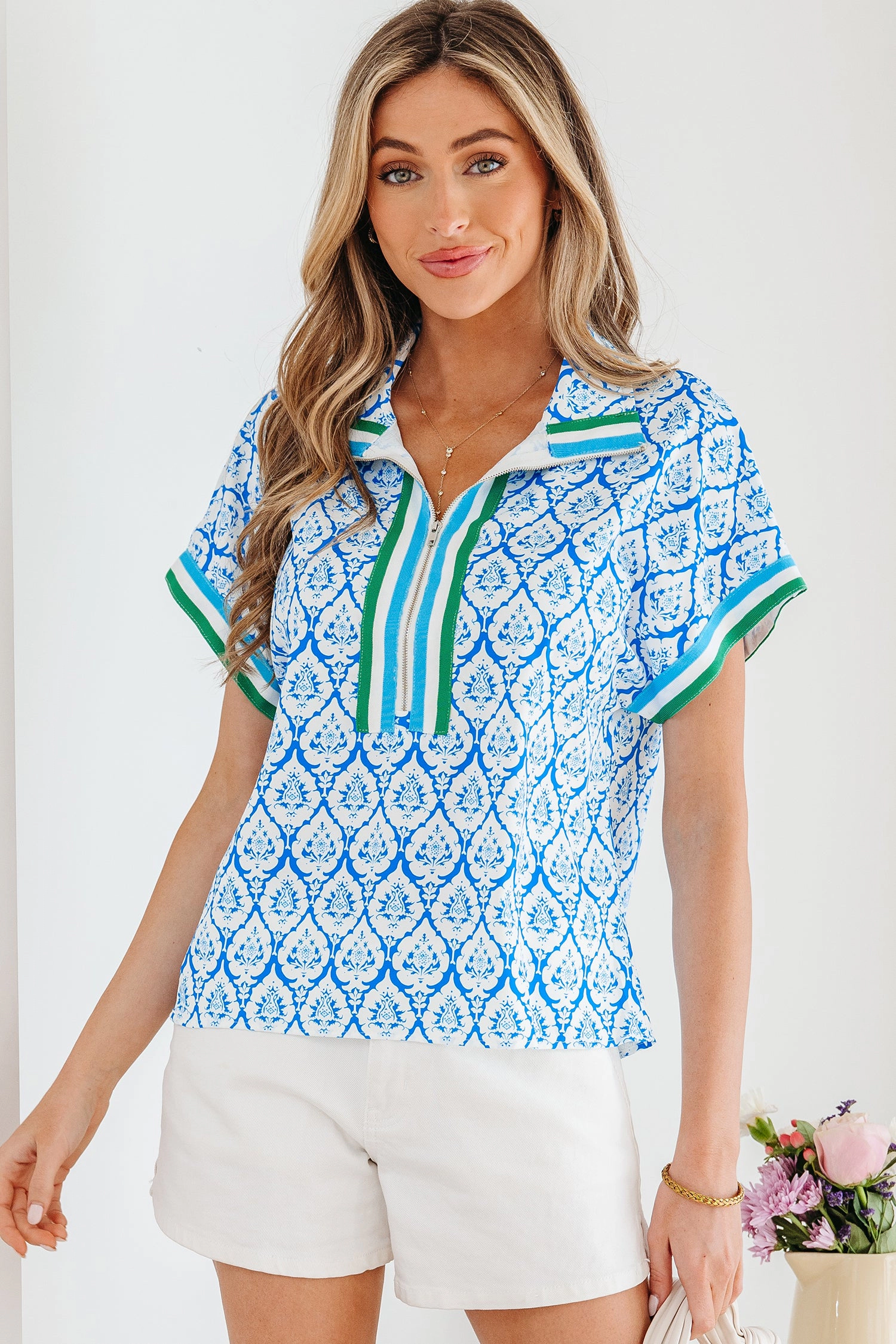 Threaded Pear Jade Sleeve Summer Blouse Top