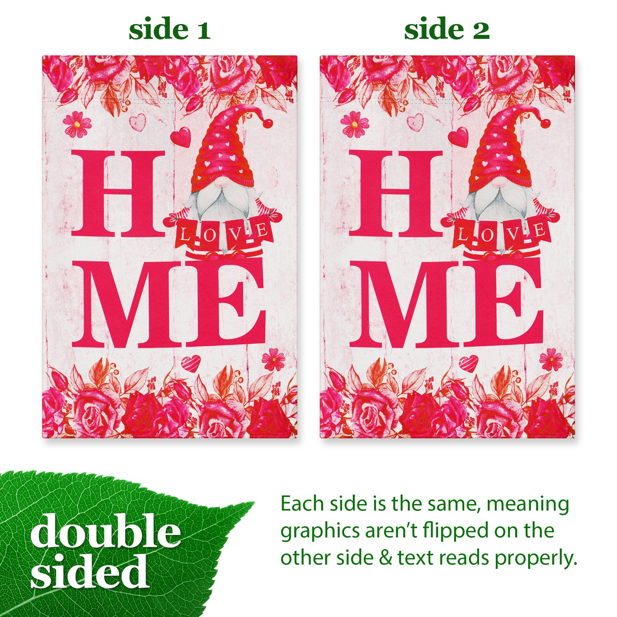 G128 Valentine's Day Garden Flag 12x18in, Gnome Holding Love Sign, Blockout Polyester