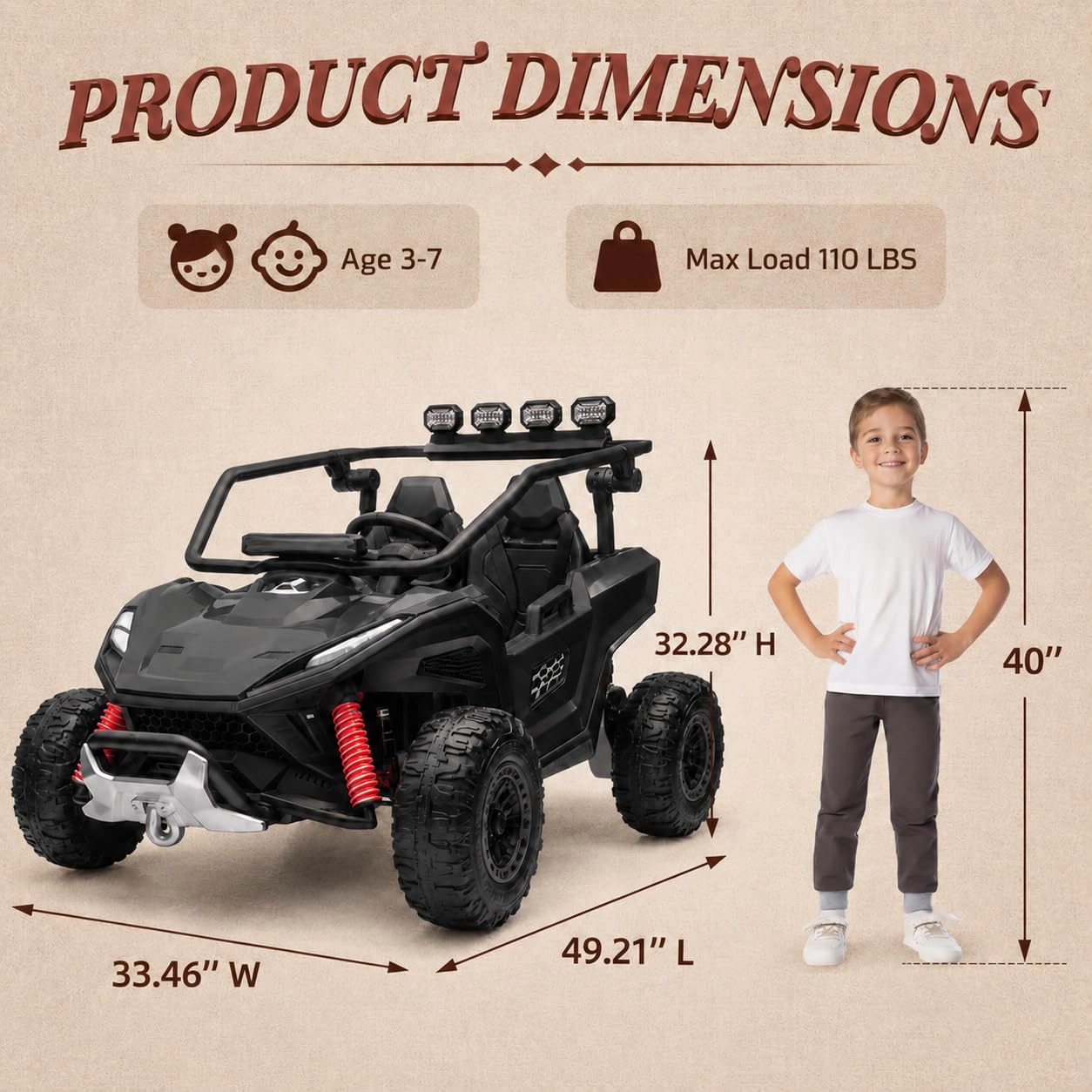 12V Kids Ride On UTV 2 Seater Electric Car with Dual Motors, 2.4G Remote Control, 4WD and Rechargeable Battery