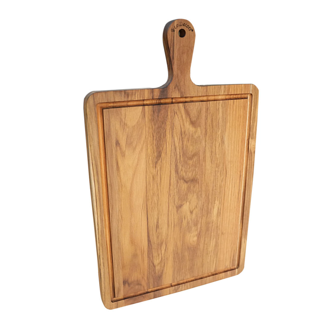 EcoDecors 19"x12" Teak Edge Grain Cutting Board with Juice Groove and Handles