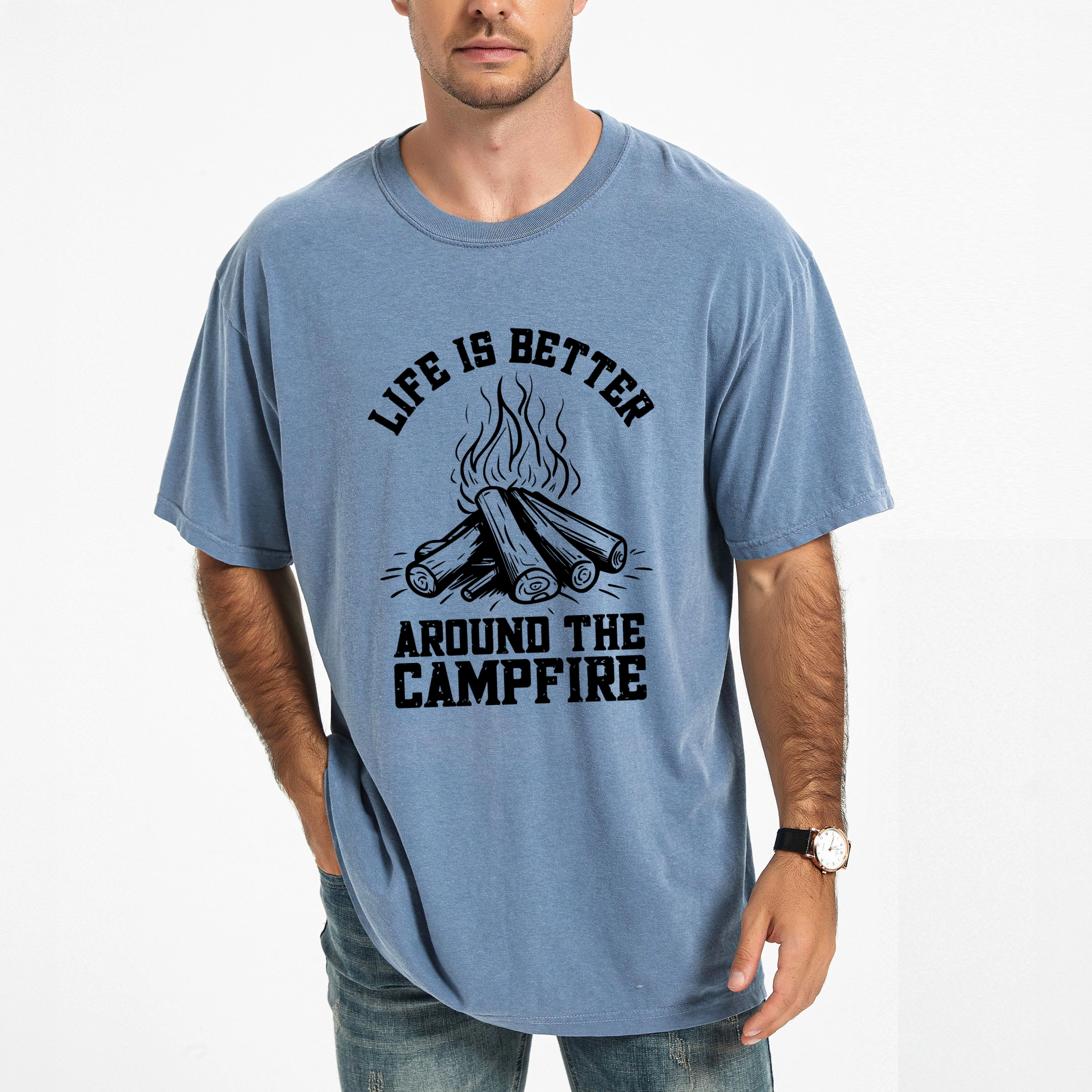 Simply Sage Market - Life Is Better Around The Campfire Distressed Men's Garment Dyed Graphic T-Shirt