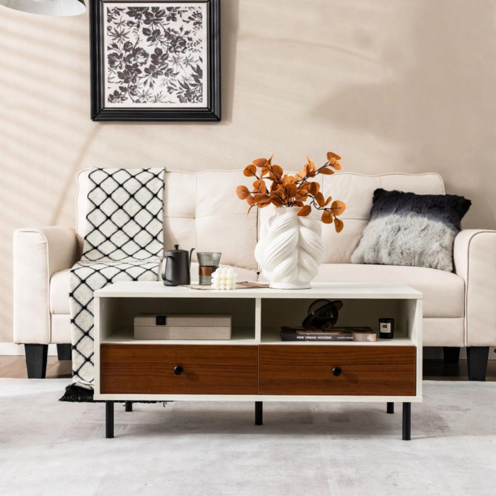 Hivvago Modern 40-Inch Coffee Table with Drawers and Two-Tier Storage Design
