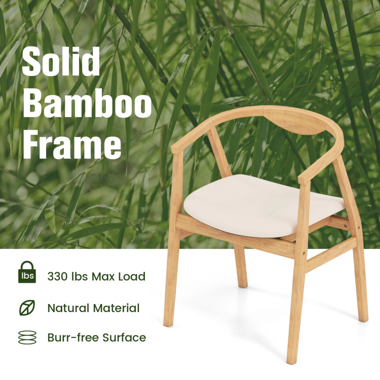 Hivvago Bamboo Accent Chair with Curved Backrest and Arm Supports -Set of 2