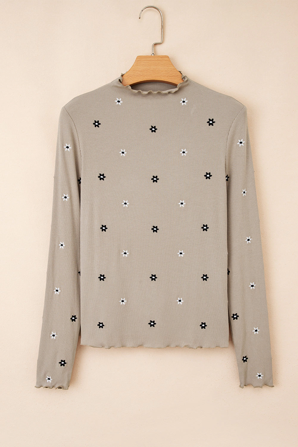 Threaded Pear Women's Genesis Embroidered Detail Ribbed Long Sleeve Top