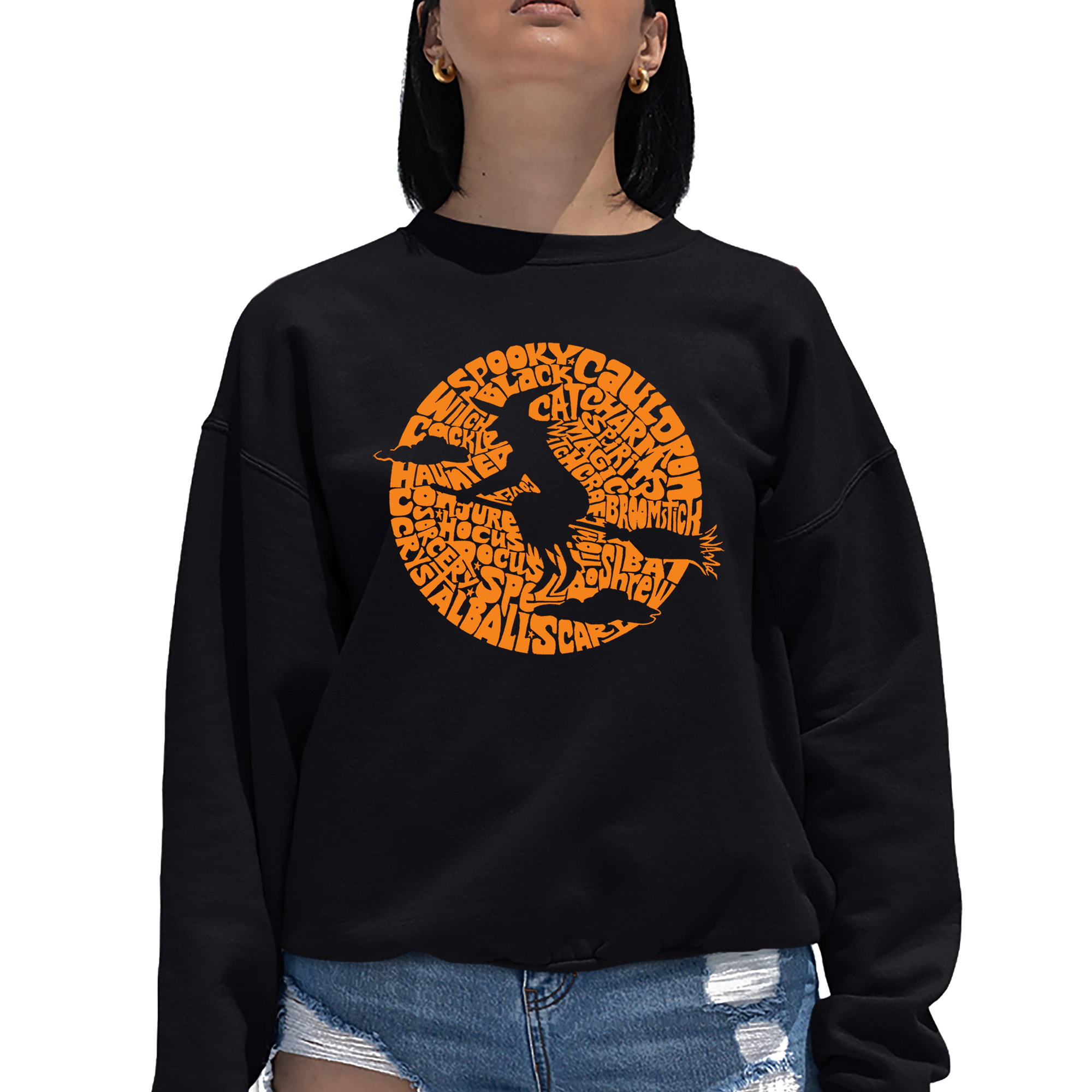 LA Pop Art Women's Word Crewneck Sweatshirt - Spooky Witch