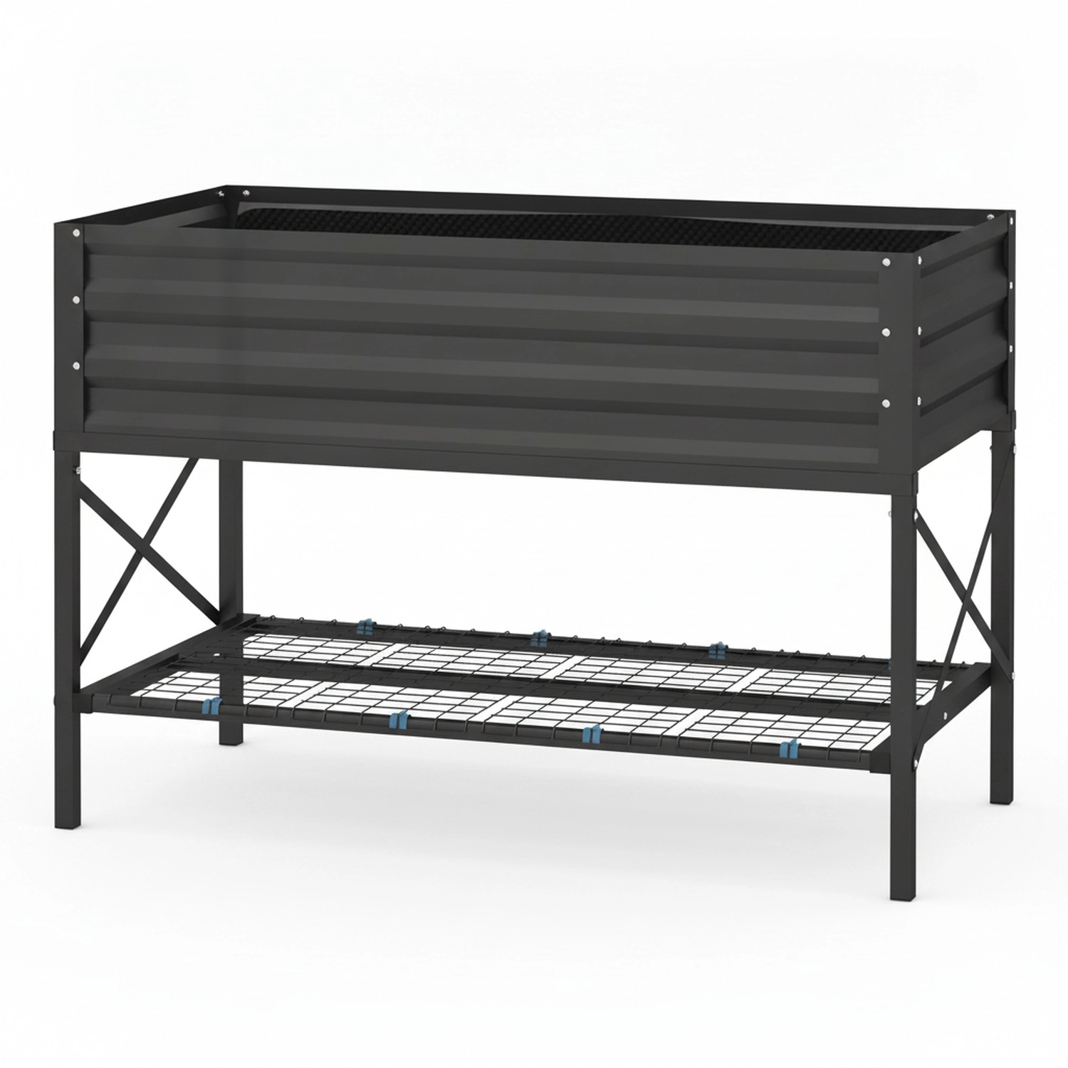 HONGGE Galvanized Raised Garden Bed, Metal Planter Box with Legs, Storage Shelf and Bed Liner