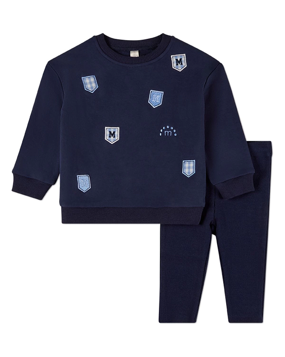 MeMoi 2 Piece Unisex Kid Cotton-Rich Sweatshirt Set with Multiple Patches