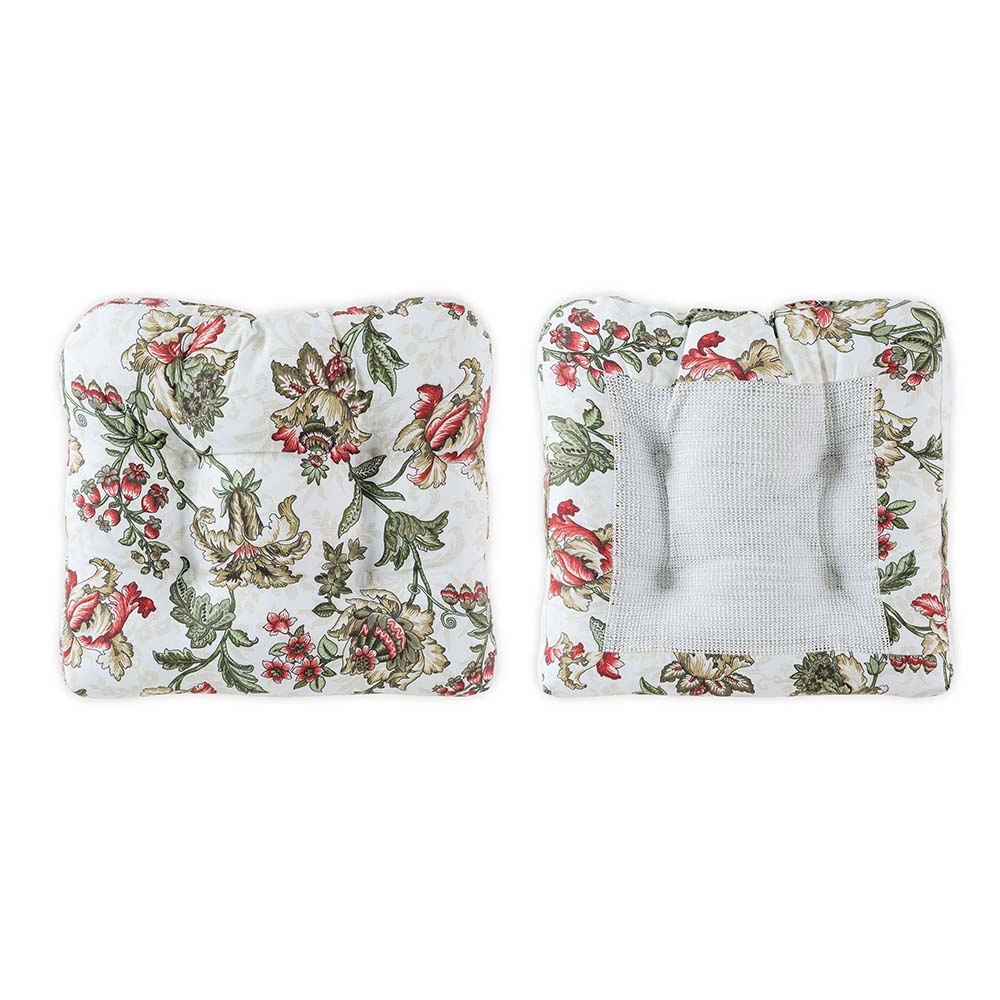 Ellis Curtain Madison Floral Design Printed Natural Ground Non-Skid Backing Chair Pad 16" x 16" Brick