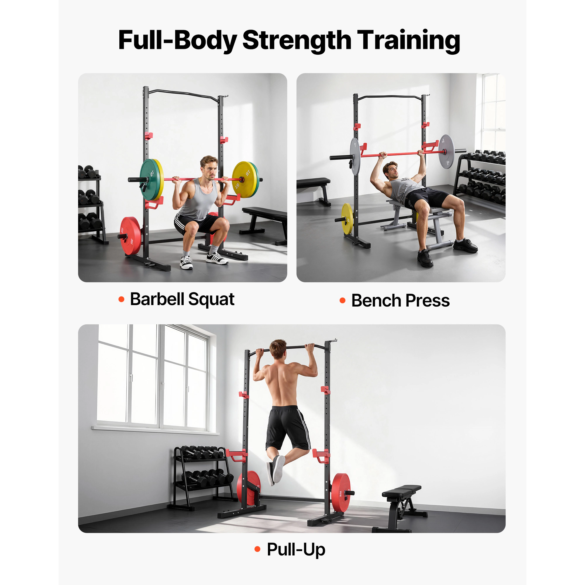 HONGGE Power Cage Squat Rack, 1000 lbs Capacity Home Gym Rack with Adjustable J-Hooks & Safety Bars