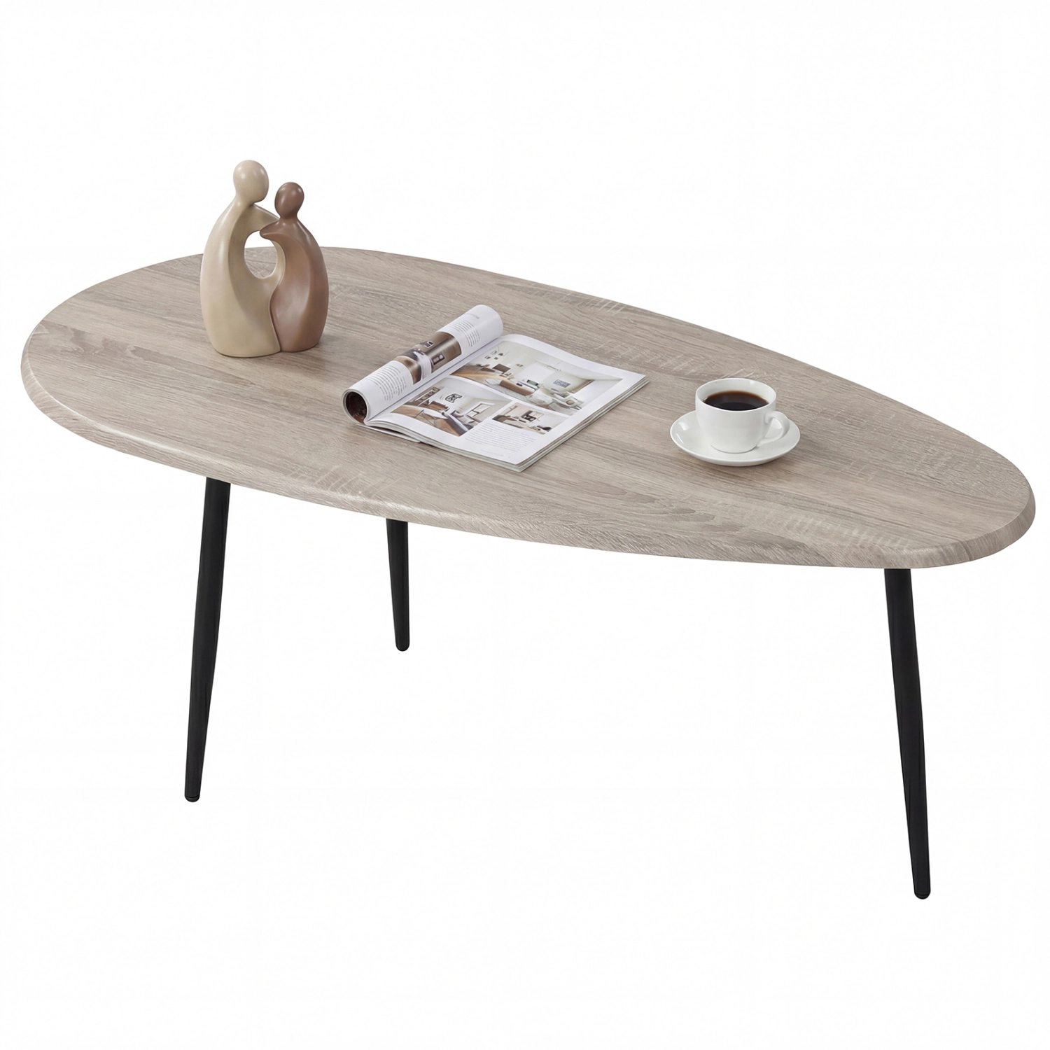 Glintex 42.5-Inch Oval Coffee Table with Metal Legs and Rounded Edges